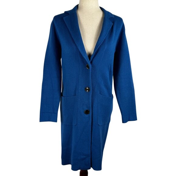 Ann Taylor Blue Knit Sweater Coat Size Medium Petite - Picture 1 of 10